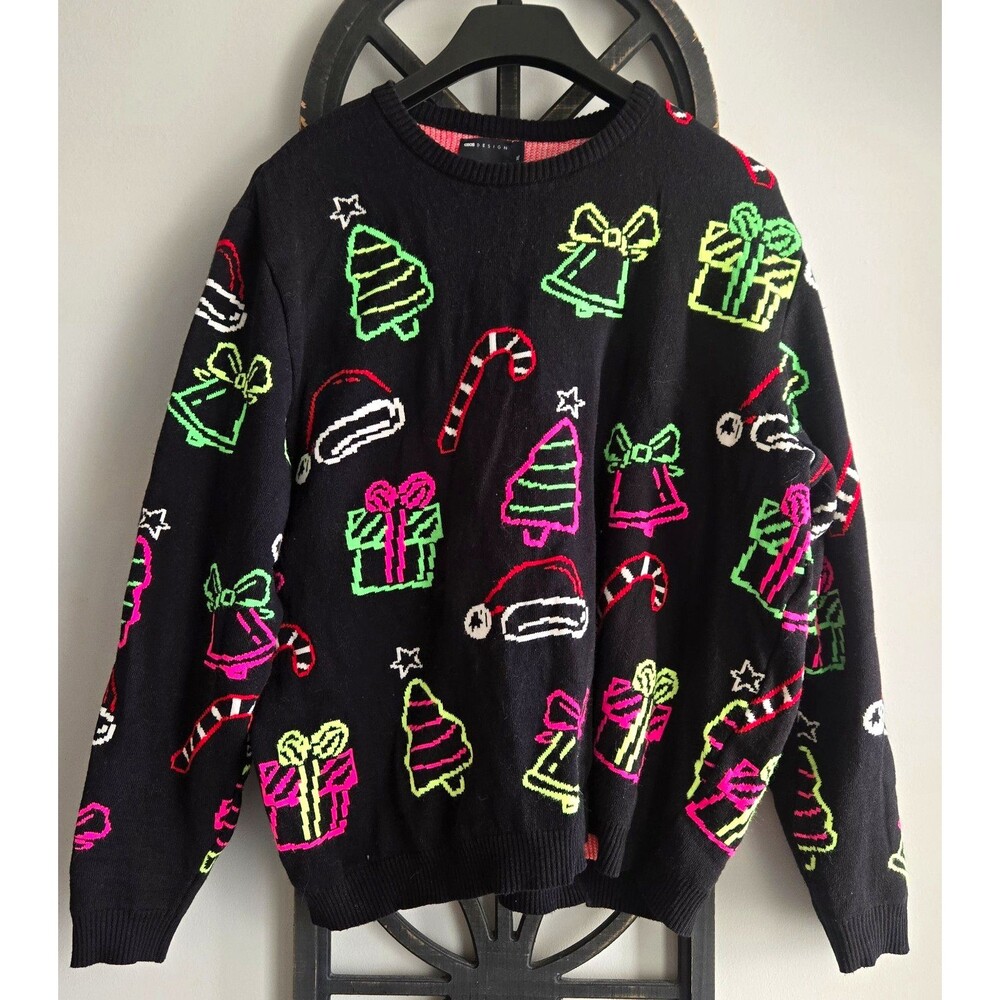 ASOS Neon Black Ugly Christmas Sweater - Size XL